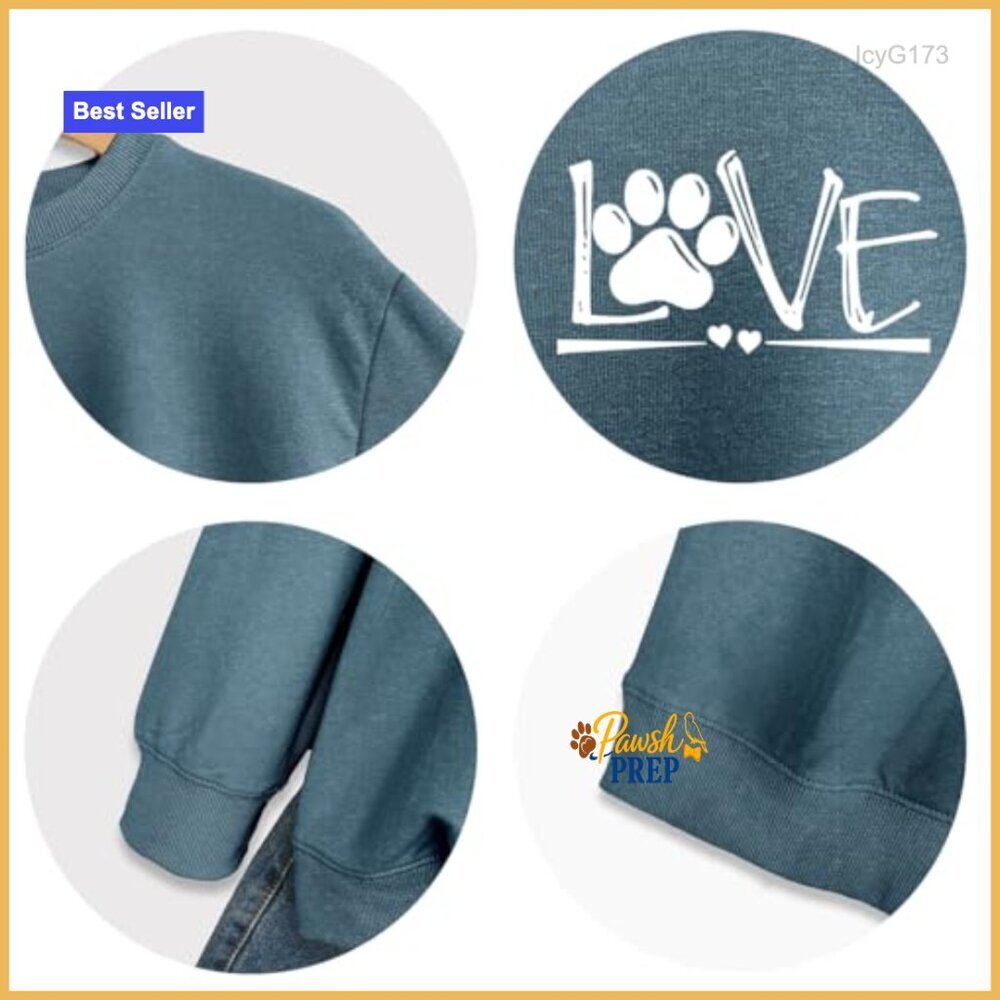 Dog Mom Crewneck Sweatshirt Paw Print Graphic Casual Pullover Long Sleeve - Picture 6 of 7